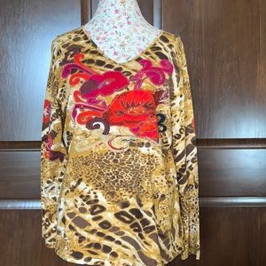 Size L Long Sleeve Decorative Tee Animal Print With Sequin Peacock EUC